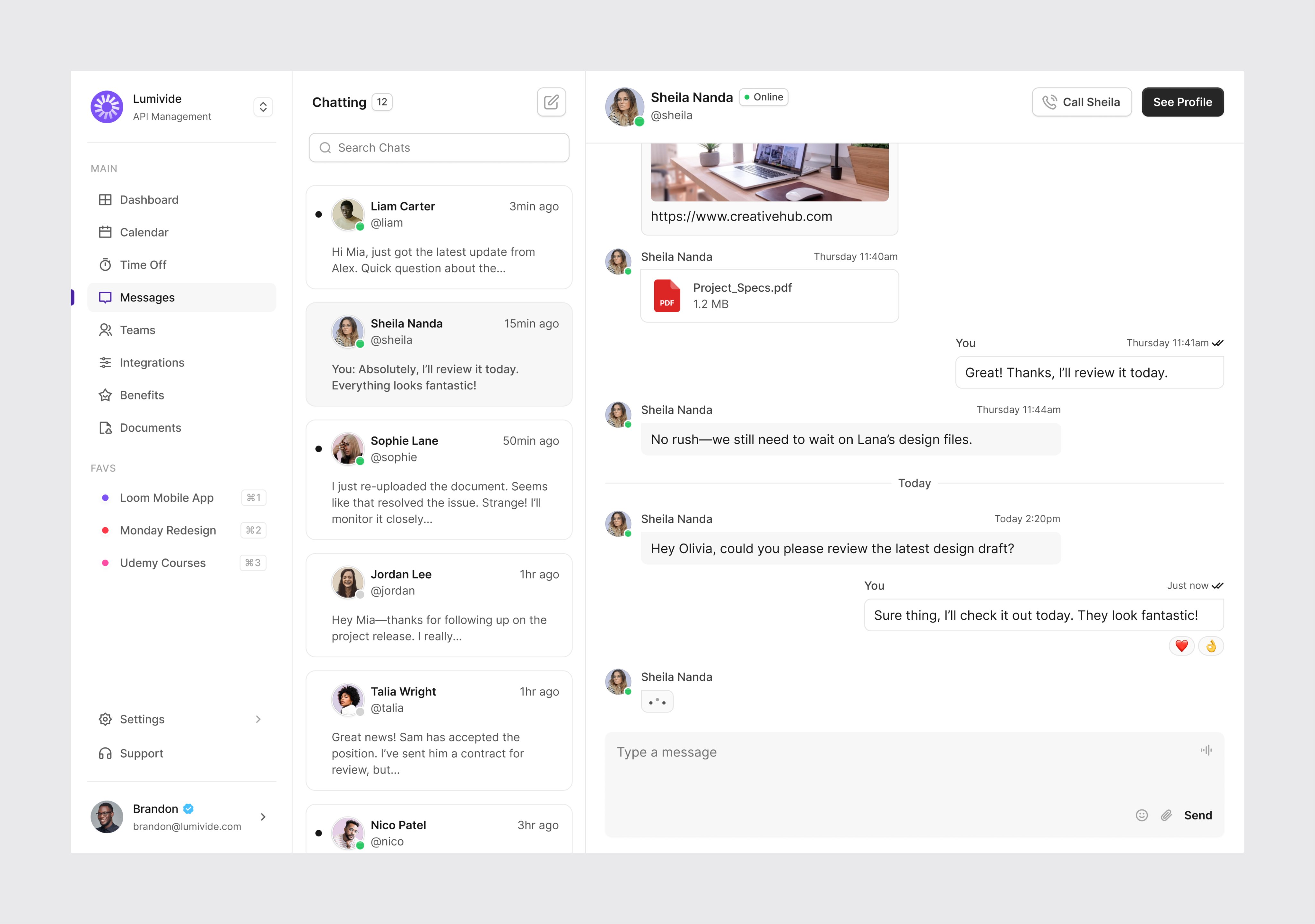 Lumivide messaging app UI
